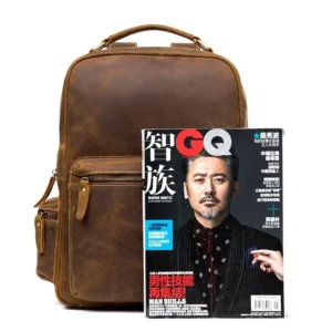 Vintage Crazy Horse Genuine Leather Travel Backpack with Laptop Compartment
