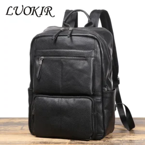 Premium Full Grain Leather Business Backpack with Laptop Compartment and Bison Pattern