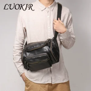 Premium Genuine Cowhide Leather Chest Bag Multi-Purpose Crossbody Sling Pack with Large Capacity