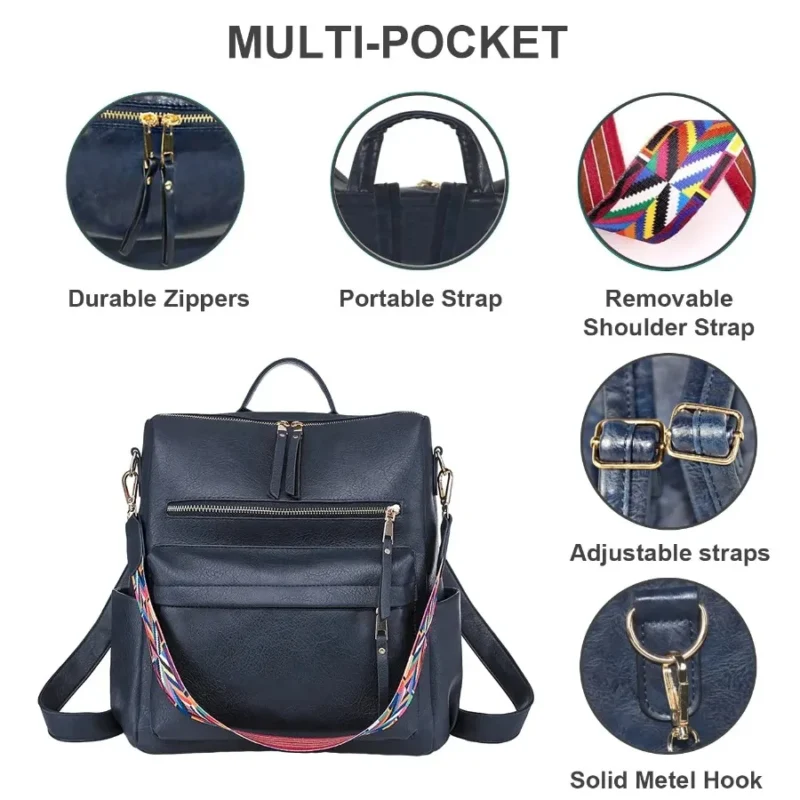 Versatile Black Nylon Women's Convertible Backpack Purse with Multi-Compartment Design - Image 4