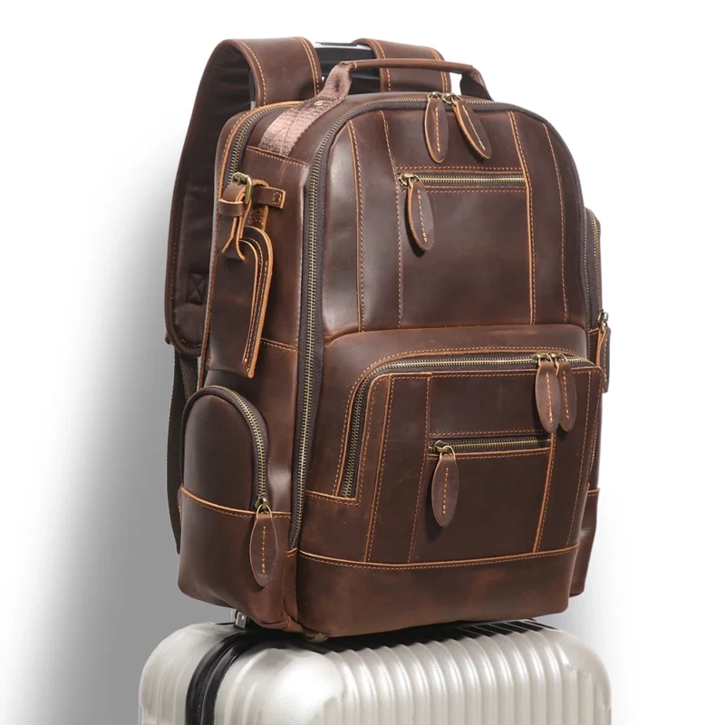 Premium Crazy Horse Leather Travel Backpack with Laptop Compartment and Large Capacity - Image 3