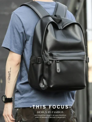 Premium Brown PU Leather Laptop Backpack with Anti-theft Protection for Travel and Business