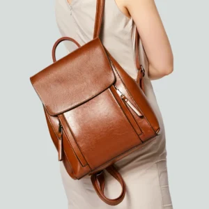 Premium Genuine Leather Women's Convertible Backpack with Multiple Compartments for Work and Travel