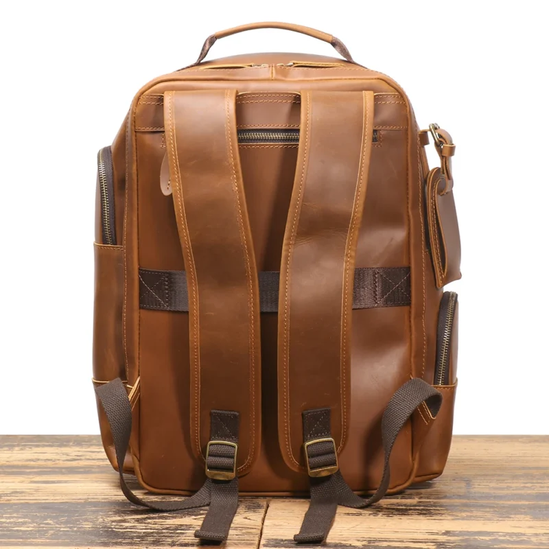 Premium Crazy Horse Leather Travel Backpack with Laptop Compartment and Large Capacity - Image 6