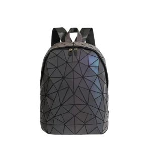 Holographic Geometric Laser Diamond PU Leather Women's Fashion Backpack with Glow-in-the-Dark Design
