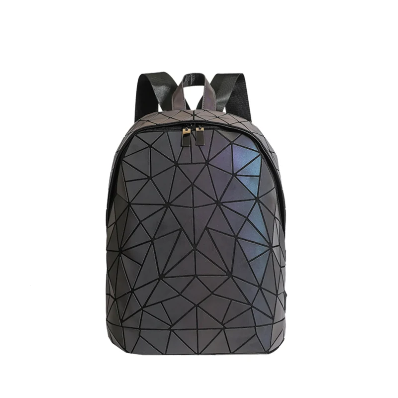 Holographic Geometric Laser Diamond PU Leather Women's Fashion Backpack with Glow-in-the-Dark Design