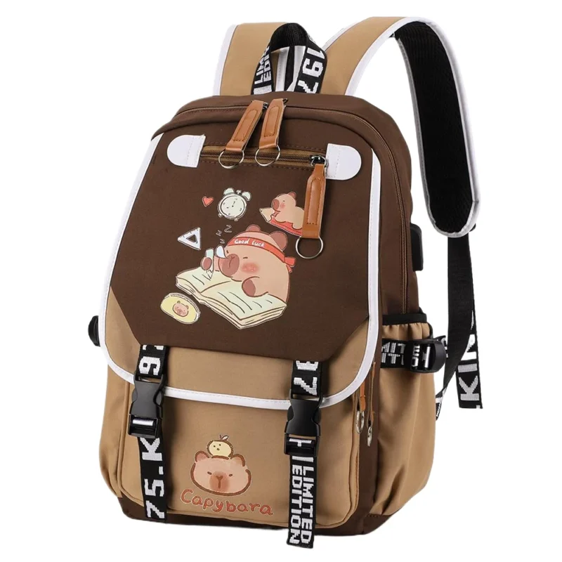 Cute Capybara Nylon Canvas Laptop Backpack with Large Capacity for School and Travel - Image 6