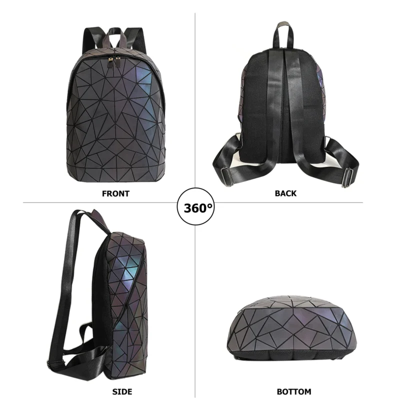 Holographic Geometric Laser Diamond PU Leather Women's Fashion Backpack with Glow-in-the-Dark Design - Image 2