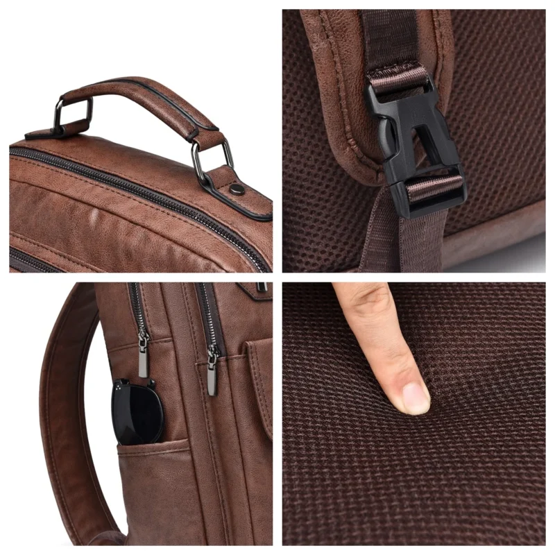 Premium Brown Split Leather Laptop Backpack with 15.6-inch Compartment Waterproof Urban Design - Image 5