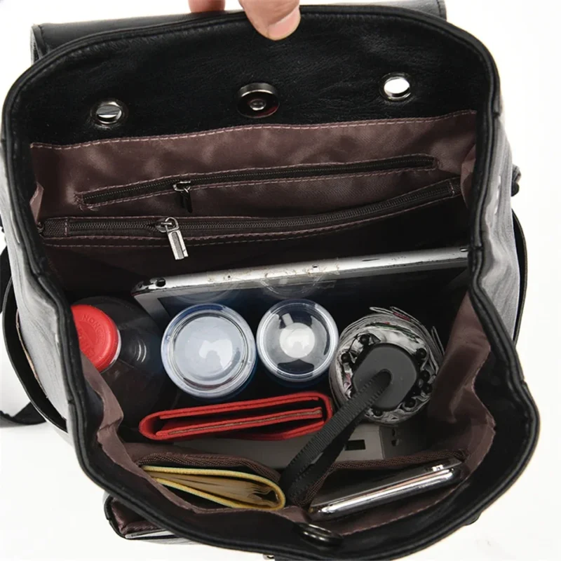 Premium Soft Sheepskin Leather Women's Backpack with Multiple Compartments for Everyday Use - Image 6