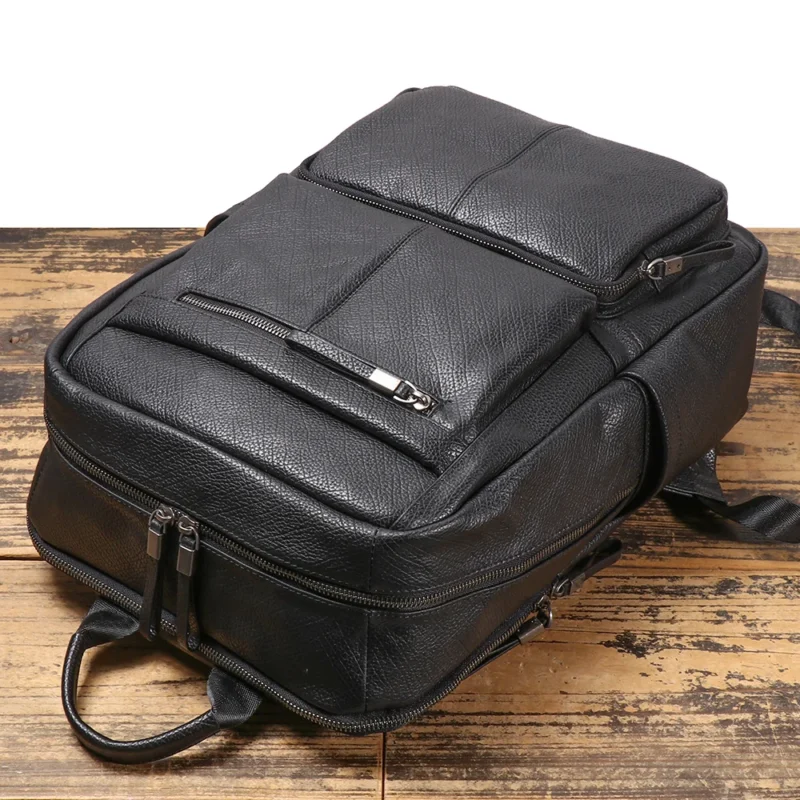 Premium Full Grain Leather Business Backpack with Laptop Compartment and Bison Pattern - Image 5
