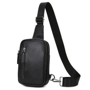 Premium Cowhide Leather Men's Chest Bag Casual Messenger Sling Pack with Phone Compartment