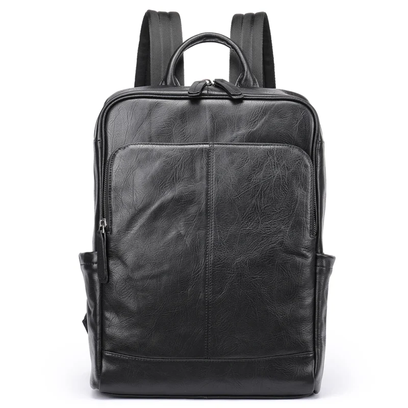 Premium Full Grain Cowhide Leather Men's Laptop Backpack 14-Inch Business Travel Bag with Multiple Compartments - Image 8