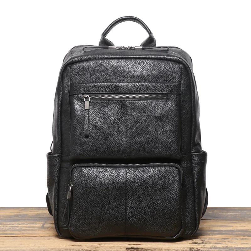 Premium Full Grain Leather Business Backpack with Laptop Compartment and Bison Pattern - Image 3