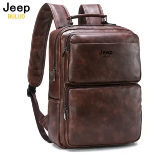 Premium Split Leather Men's Laptop Backpack for Travel and Business with Multiple Compartments