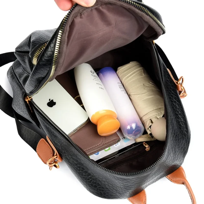 Premium PU Leather Women's Backpack with Multiple Pockets for School, Travel and Daily Use - Image 5