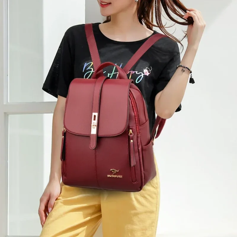 Vintage Microfiber Leather Women's Backpack with Multi-Compartment Storage for Travel and School - Image 3