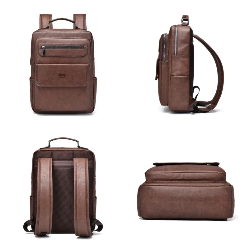 Premium Brown Split Leather Laptop Backpack with 15.6-inch Compartment Waterproof Urban Design - Image 6
