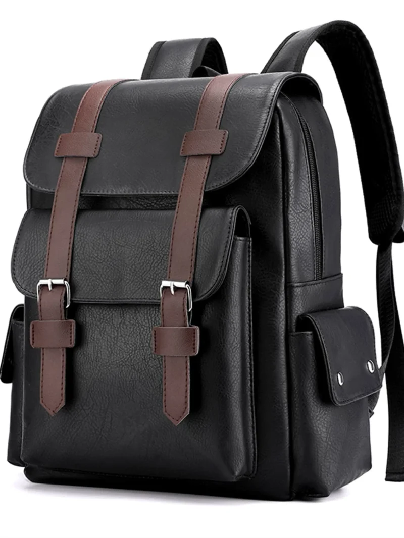 Vintage Brown PU Leather Laptop Backpack with Waterproof Design and Large 36-55L Capacity - Image 7