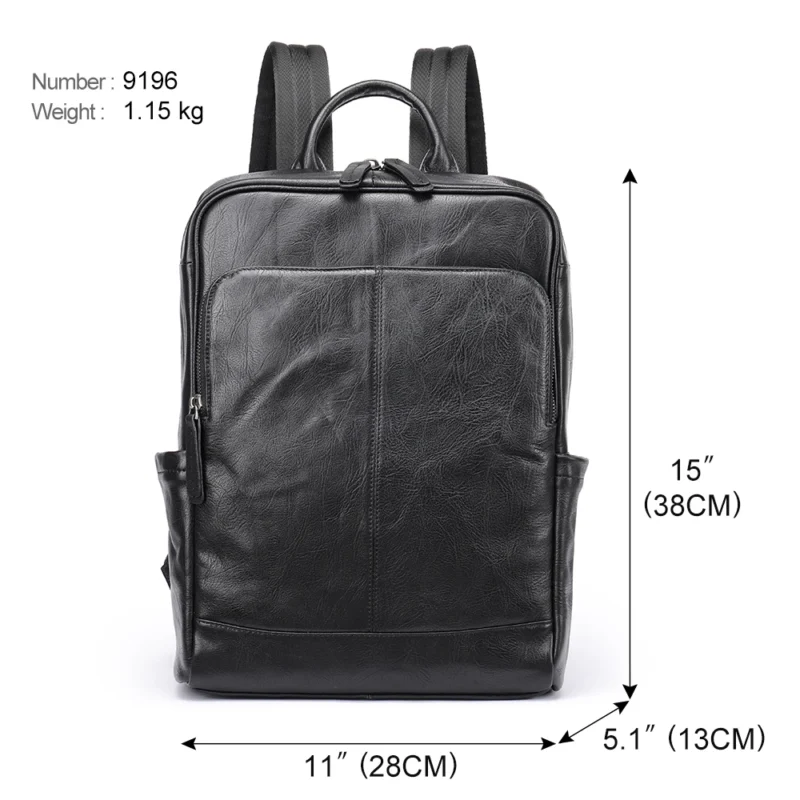 Premium Full Grain Cowhide Leather Men's Laptop Backpack 14-Inch Business Travel Bag with Multiple Compartments - Image 6