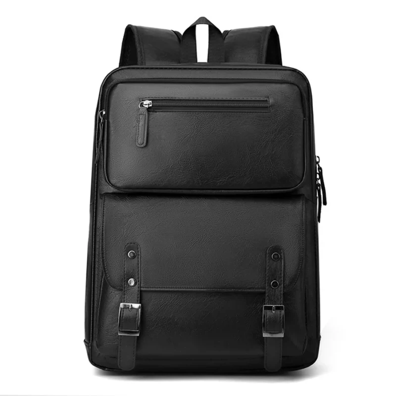 Premium PU Leather Men's Laptop Backpack with Multiple Compartments for School and Travel - Image 7