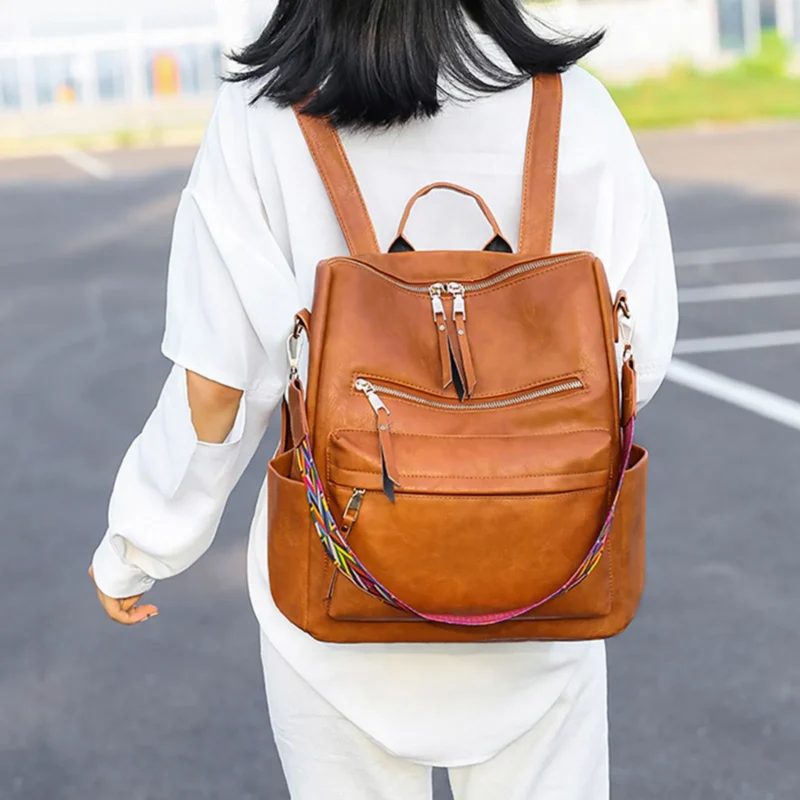 Premium Soft Leather Women's Fashion Backpack Purse with Multiple Compartments for Travel and Daily Use - Image 3