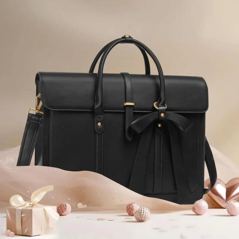 Premium PU Leather Laptop Backpack for Women 15-16 Inch Waterproof Computer Bag with Multiple Compartments - Image 5