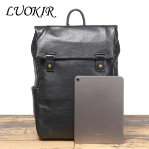 Premium Full-Grain Cowhide Leather Backpack with Laptop Compartment for Travel and School