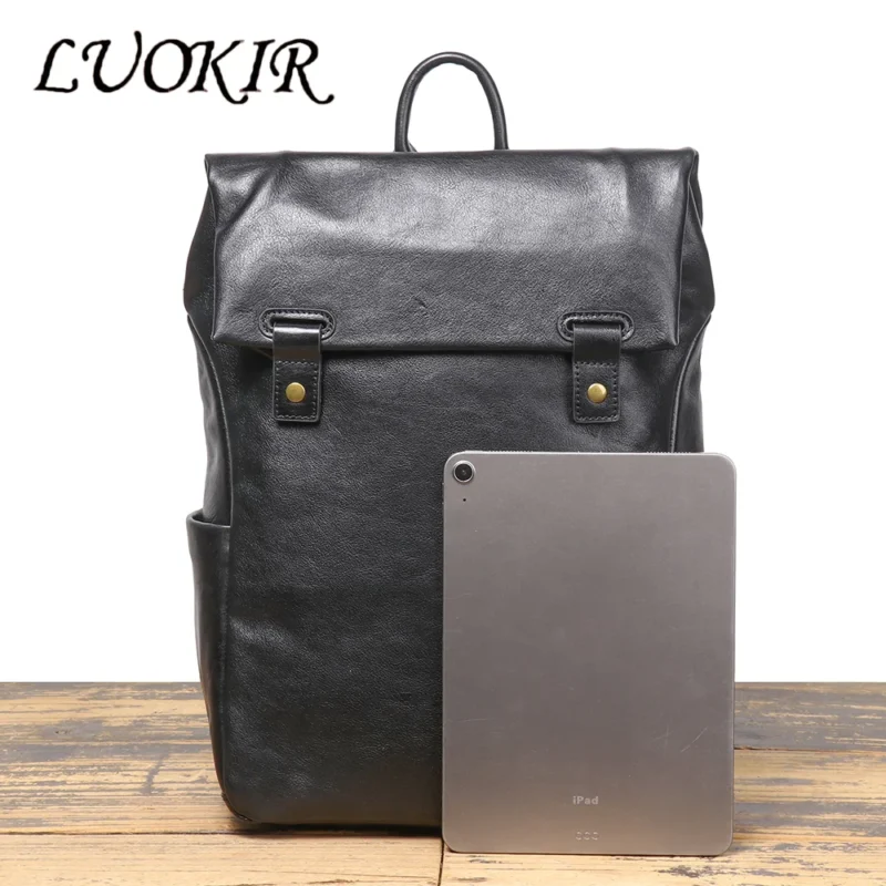 Premium Full-Grain Cowhide Leather Backpack with Laptop Compartment for Travel and School