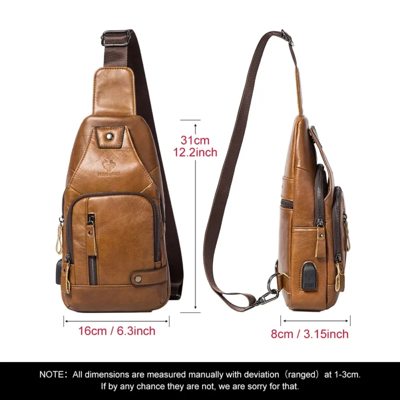 Premium Genuine Leather Men's Chest Bag with USB Port for Travel and Everyday Use - Image 5