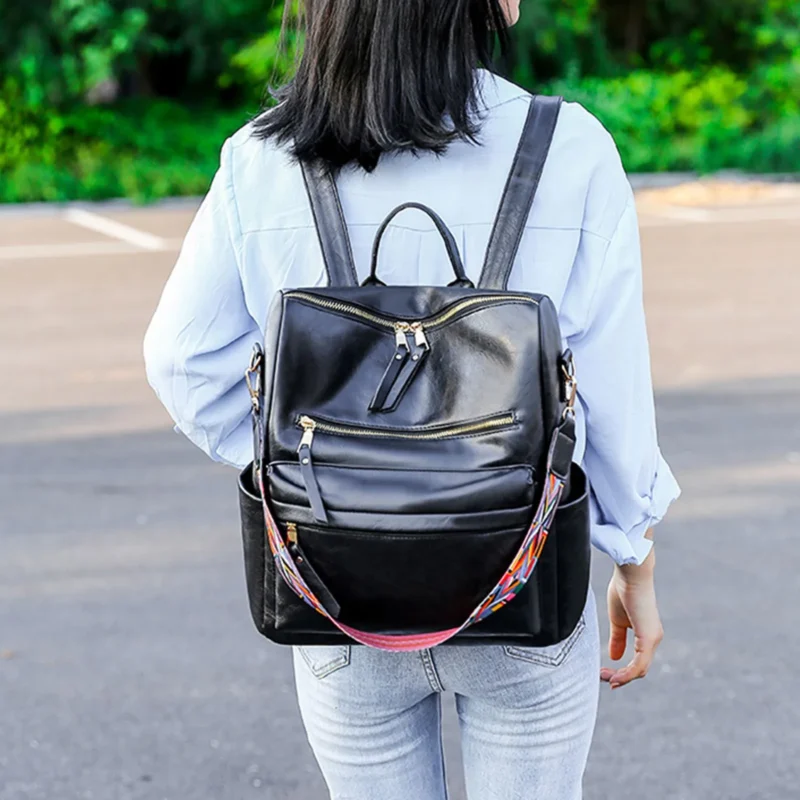 Premium Soft Leather Women's Fashion Backpack Purse with Multiple Compartments for Travel and Daily Use - Image 2