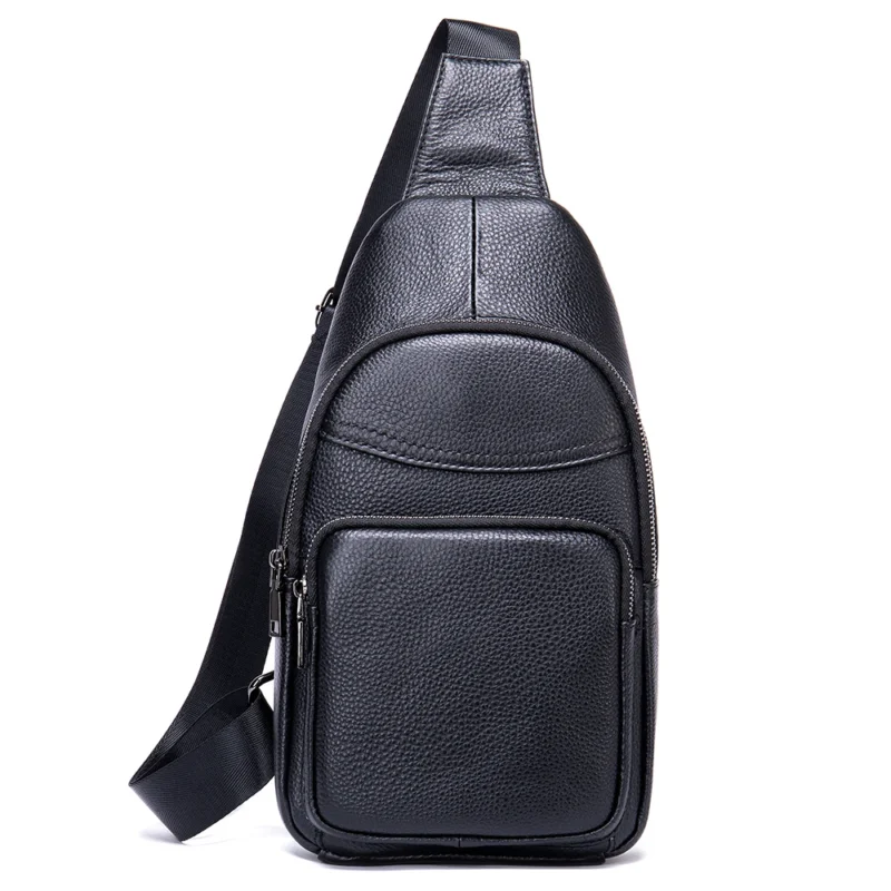Premium Black Cowhide Leather Men's Sling Chest Bag with Multiple Compartments - Image 8