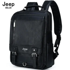 Premium Split Leather Men's Business Backpack with 15.6" Laptop Compartment