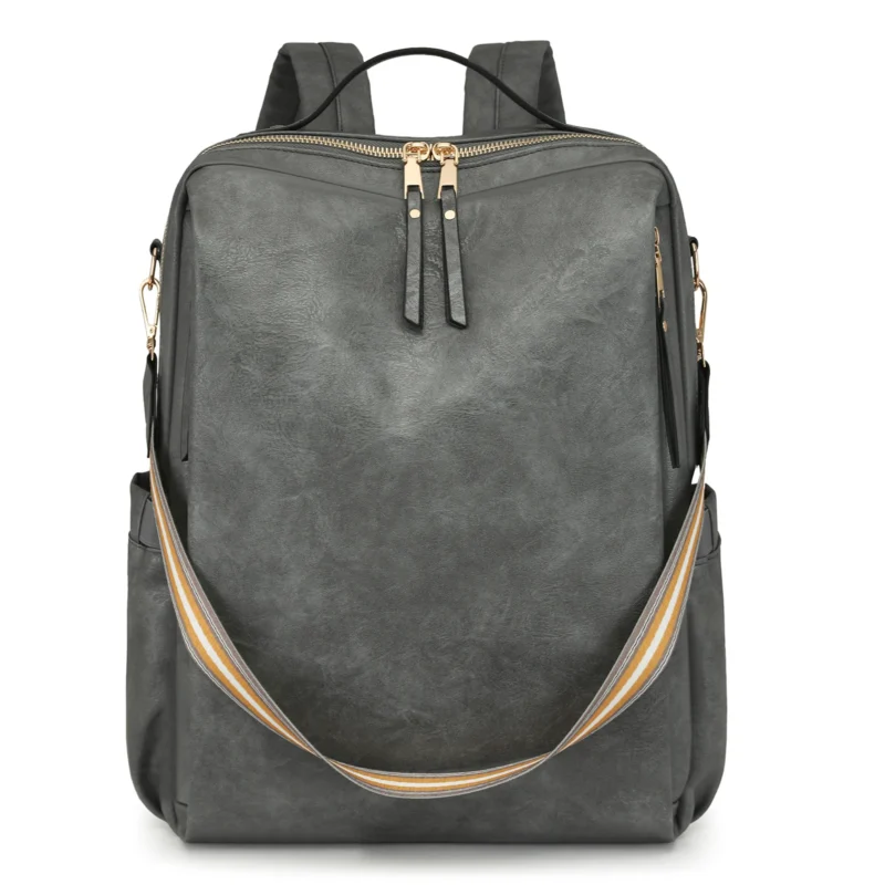 Vintage Brown Leather Women's Backpack with Multiple Compartments and Laptop Storage - Image 10