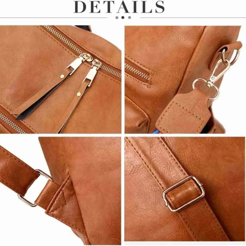 Premium Brown Faux Suede Women's Anti-theft Fashion Backpack for School and Everyday Use - Image 3