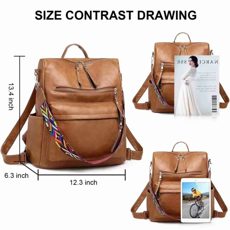 Premium Brown Faux Suede Women's Anti-theft Fashion Backpack for School and Everyday Use - Image 5