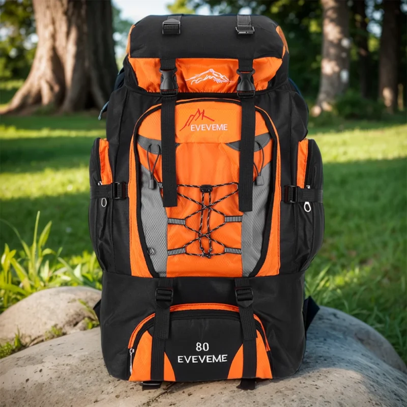 Premium 80L Waterproof Nylon Hiking Backpack with Multiple Compartments for Camping and Trekking - Image 2