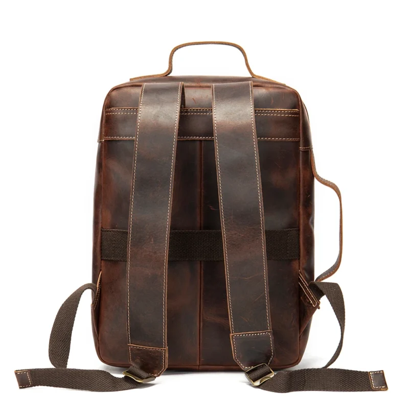 Premium Crazy Horse Leather Anti-theft Laptop Backpack for Men with Multiple Compartments - Image 5
