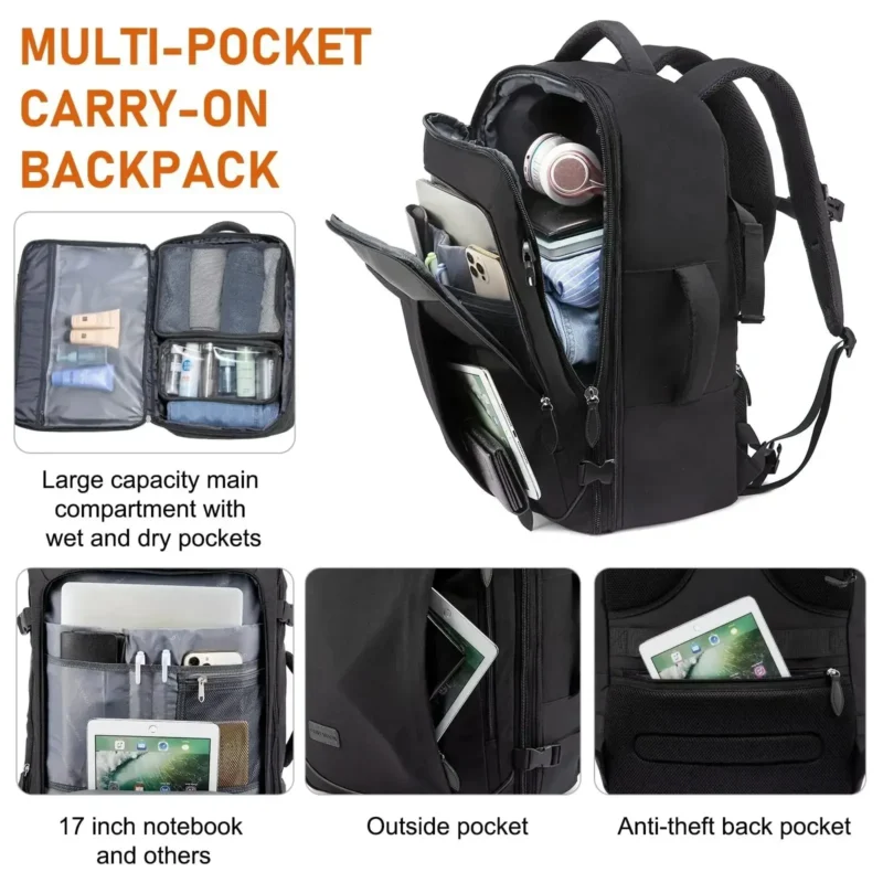 Premium 40L Expandable Waterproof Travel Backpack with Laptop Compartment and Multi-Function Storage - Image 3