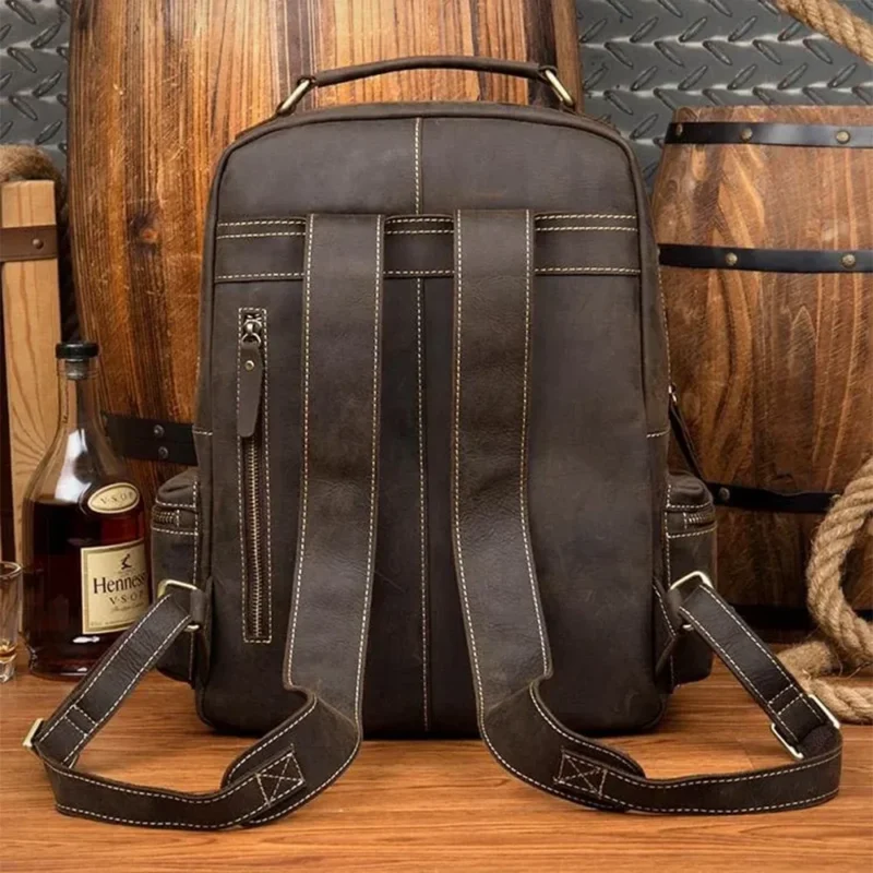Vintage Crazy Horse Genuine Leather Travel Backpack with Laptop Compartment - Image 5
