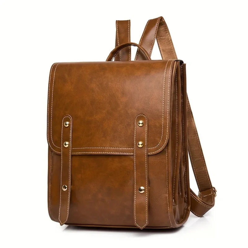 Vintage Brown Vegan Leather Laptop Backpack Multi-Purpose Daypack for Men and Women - Image 3
