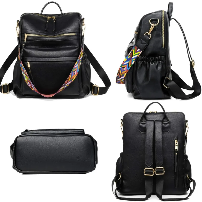 Waterproof PU Leather Women's Fashion Backpack with Multiple Compartments for School and Everyday Use - Image 2