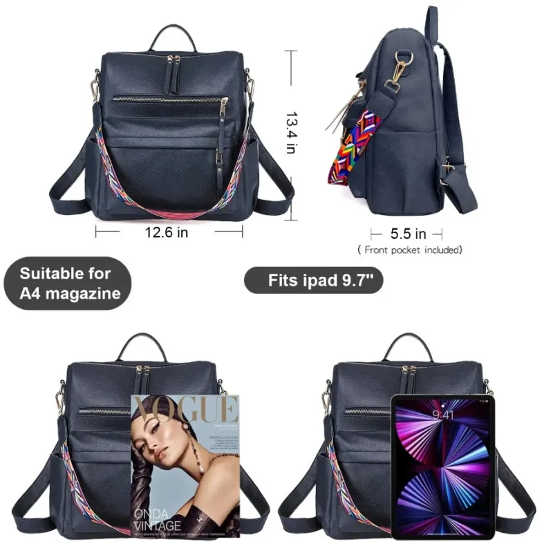 Versatile Black Nylon Women's Convertible Backpack Purse with Multi-Compartment Design - Image 6