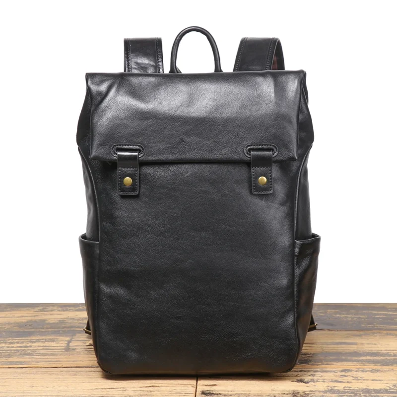 Premium Full-Grain Cowhide Leather Backpack with Laptop Compartment for Travel and School - Image 4