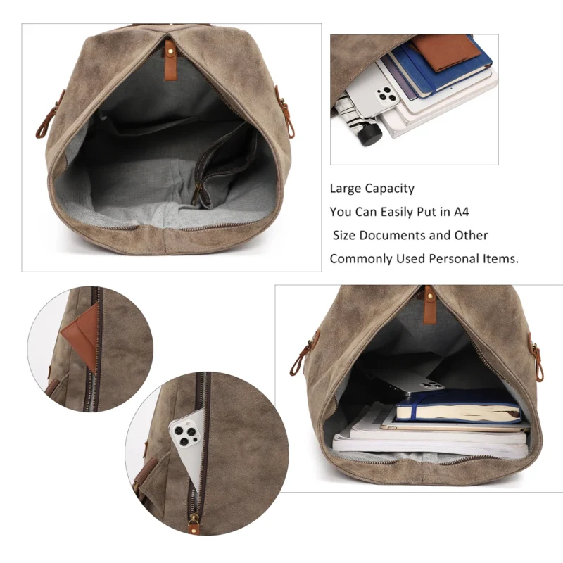 Vintage Brown PU Leather Travel Backpack with Multiple Compartments for Men and Women - Image 4