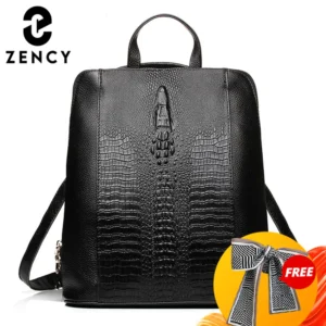 Premium Crocodile Pattern Genuine Leather Women's Backpack with Multiple Compartments