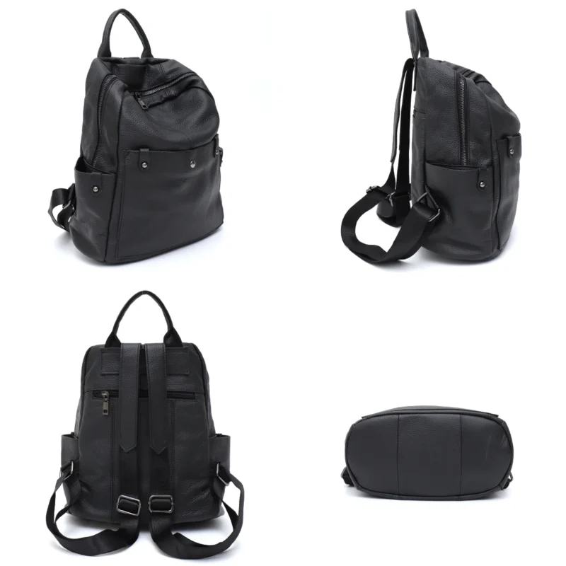 Premium Genuine Cowhide Leather Backpack Unisex Compact Multi-Pocket Casual Daypack for Travel and Everyday Use - Image 4