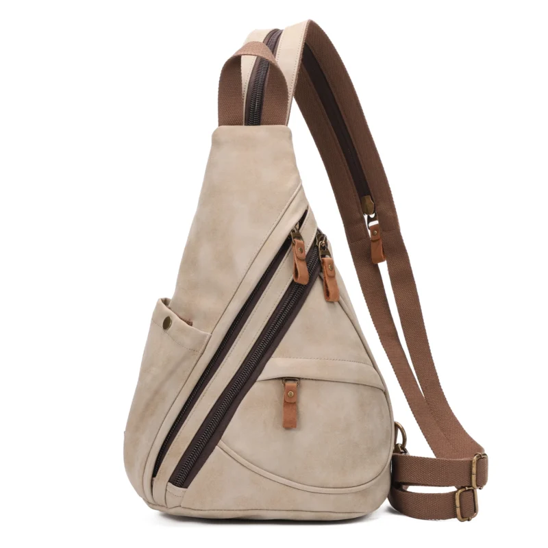 Premium PU Leather Crossbody Sling Backpack Unisex Casual Daypack with Multiple Compartments - Image 12