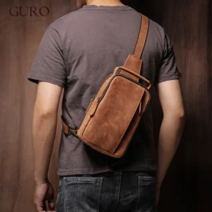 Premium Crazy Horse Leather Men's Vintage Sling Bag Crossbody Travel Pack with Multiple Pockets