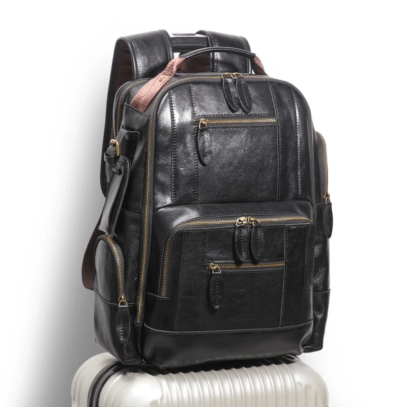 Premium Crazy Horse Leather Travel Backpack with Laptop Compartment and Large Capacity - Image 2